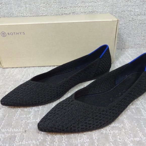 Rothys The Point Black Honeycomb Pointed Toe Slip on Flat Shoes Multiple Sizes - Picture 10 of 14